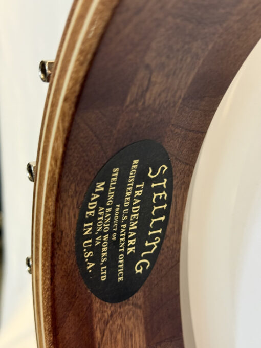 Stelling banjo manufacturer label showing trademark and company information
