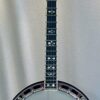 Recording King RKR-80 Professional banjo full front view showing mahogany resonator, ebony fretboard with mother-of-pearl floral inlays, and ornate peghead design