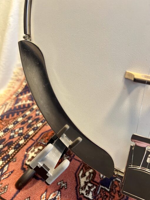Recording King RKR-80 armrest detail showing black armrest mounted on nickel-plated brackets