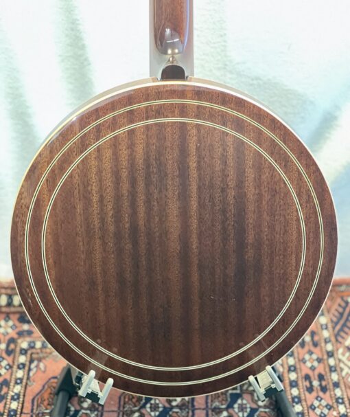 Recording King RKR-80 mahogany resonator back showing wood grain pattern and concentric ring details