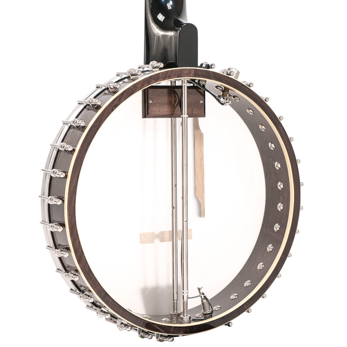 Close-up of Gold Tone BB-400+ bass banjo 14-inch Remo Renaissance head and maple bridge