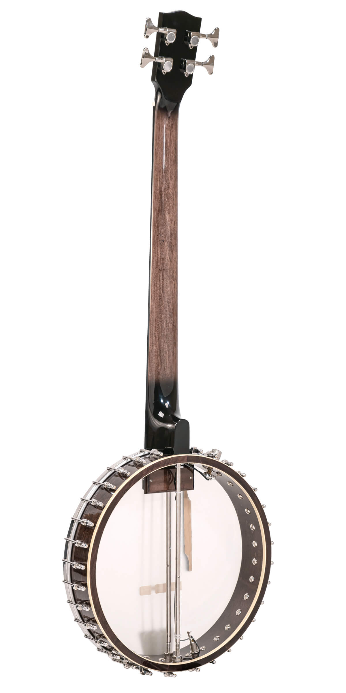 Full back view of Gold Tone BB-400+ bass banjo showing maple neck and rim assembly