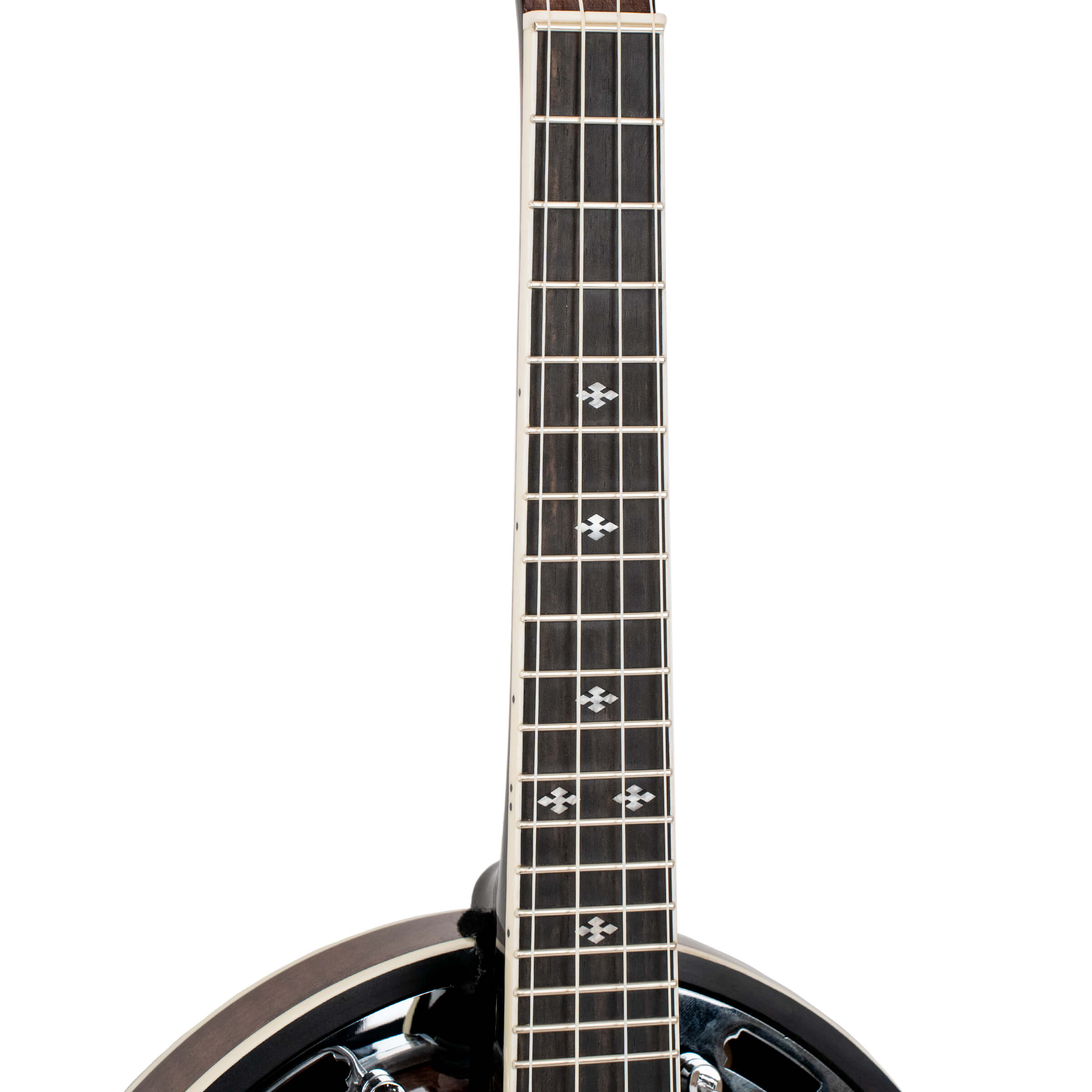 Gold Tone Banjolele-DLX bound ebony fingerboard with pearl snowflake inlay pattern and cream binding