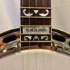 Pot front view of Shelby Blackhawk banjo showing Blackhawk inlay at 22nd fret and nickel flange