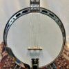 Pot front view of Shelby Blackhawk banjo showing Blackhawk inlay at 22nd fret and nickel flange
