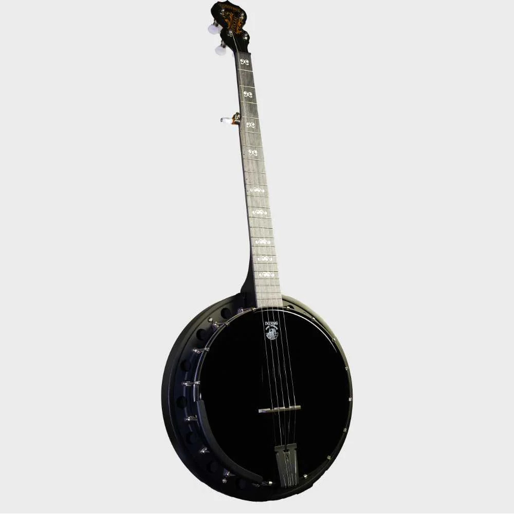 Deering Blackgrass Special resonator banjo angled right view showing black flange and resonator
