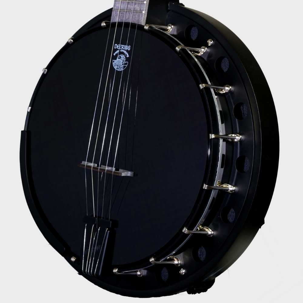 Deering Blackgrass Special resonator banjo front angle view on gray background