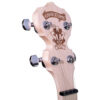 Deering Goodtime banjo peghead angled right view with Goodtime logo