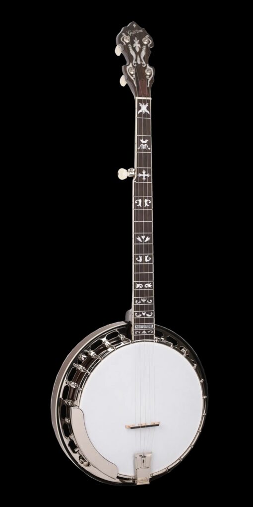 Gold Tone BG-175F Mastertone bluegrass banjo full front view showing Flying Eagle inlays and vintage brown finish