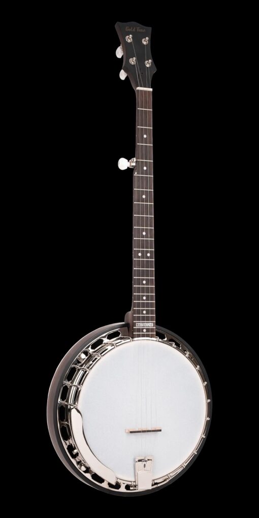 Gold Tone OB-100 Orange Blossom Mastertone banjo full front view showing tobacco burst finish and dot inlays