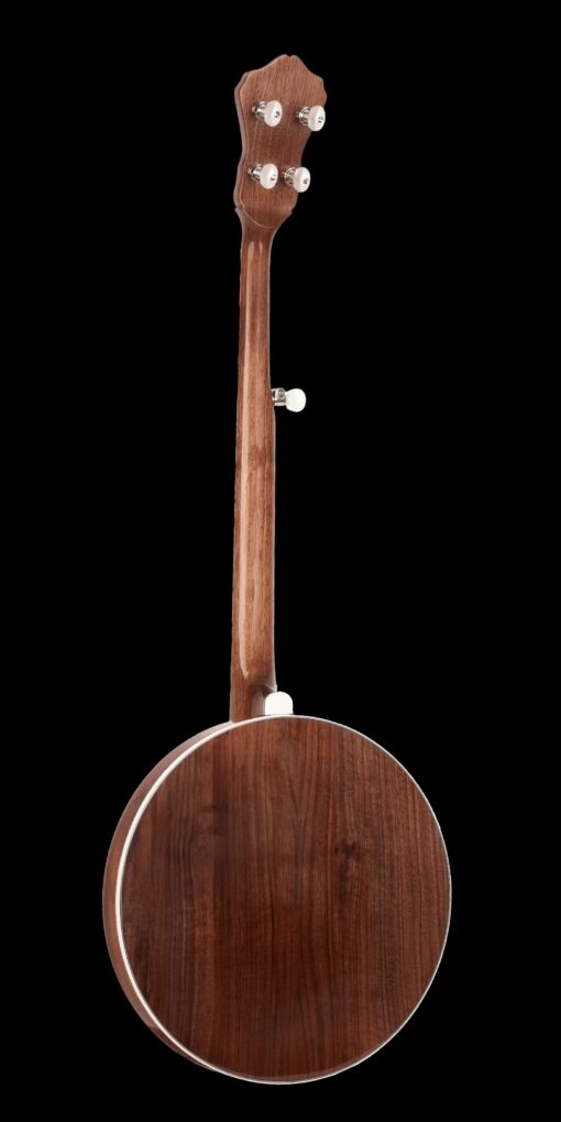 Gold Tone OB-12 Top Tension banjo full back view showing walnut neck and carved resonator