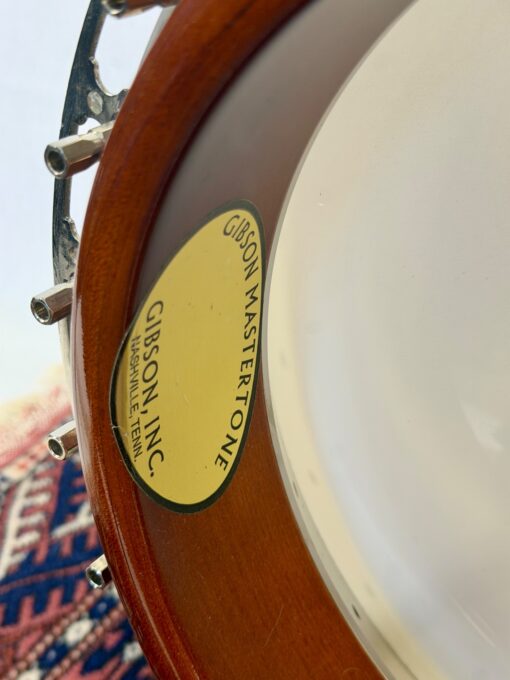 Three-quarter back view of 1998 Gibson RB-3 Mastertone banjo showing mahogany resonator