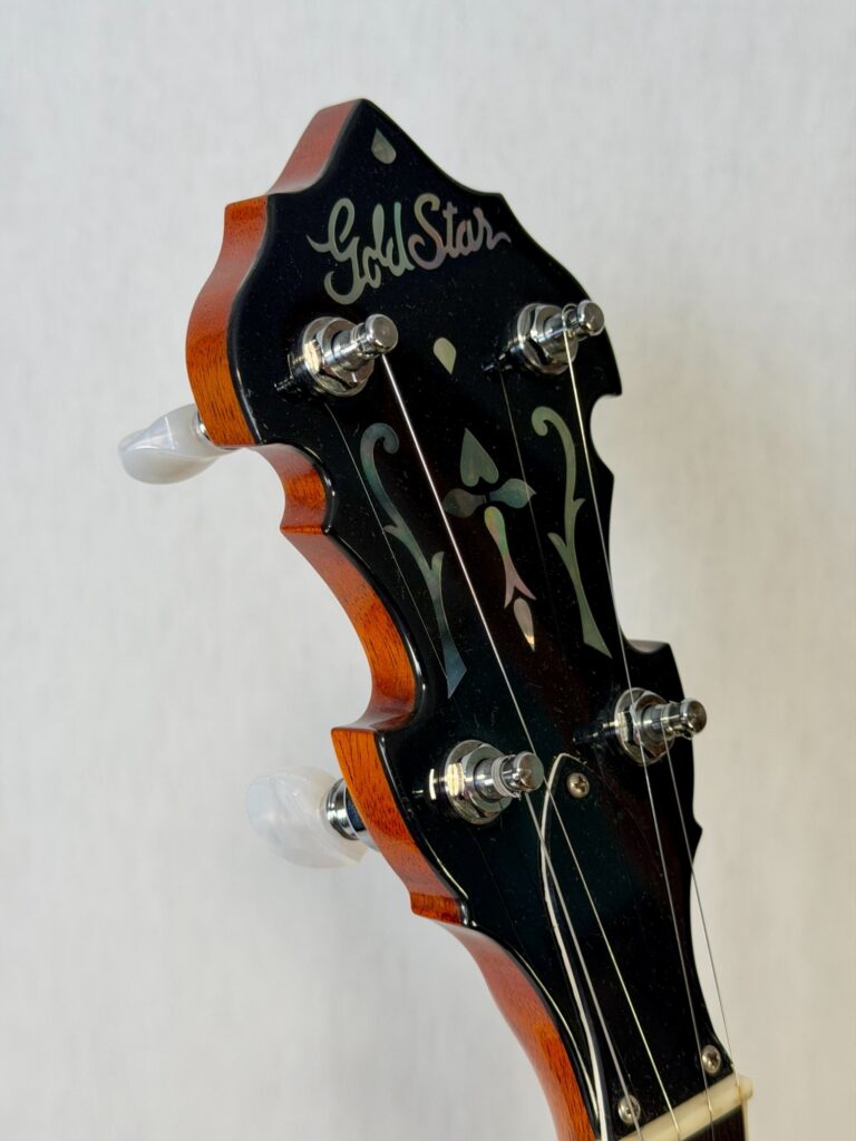 Gold Star GF-85 headstock front showing leaves and bows mother-of-pearl inlay