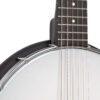 Neck joint and composite rim detail on the Gold Tone AC-6 Mini banjitar with chrome hardware
