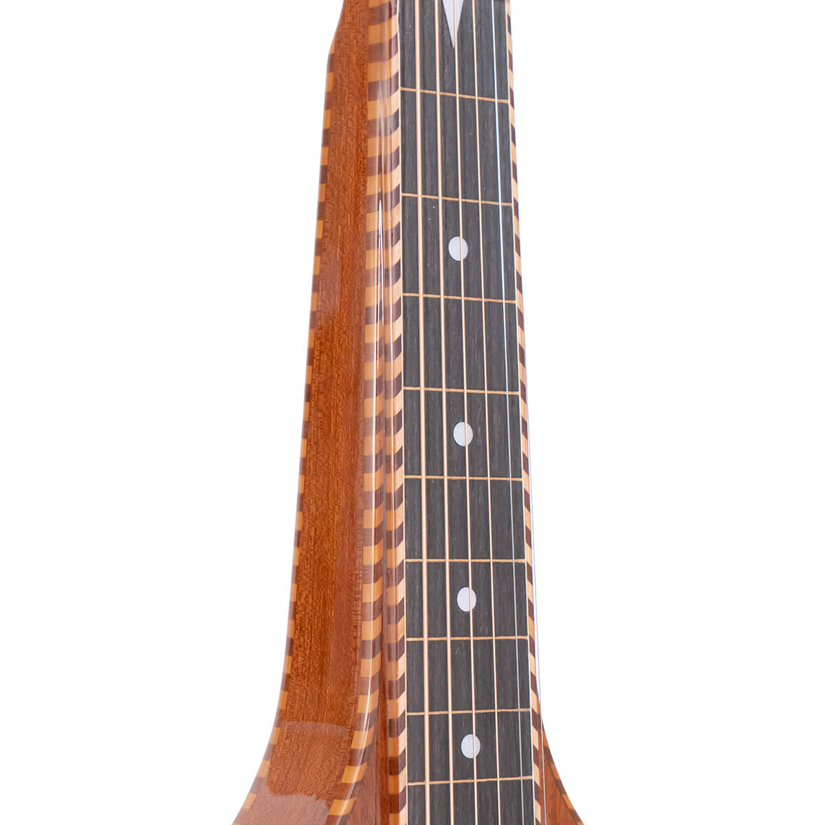 Hollow square neck of the Gold Tone SM-Weissenborn Plus with rope binding and diamond fretboard inlay