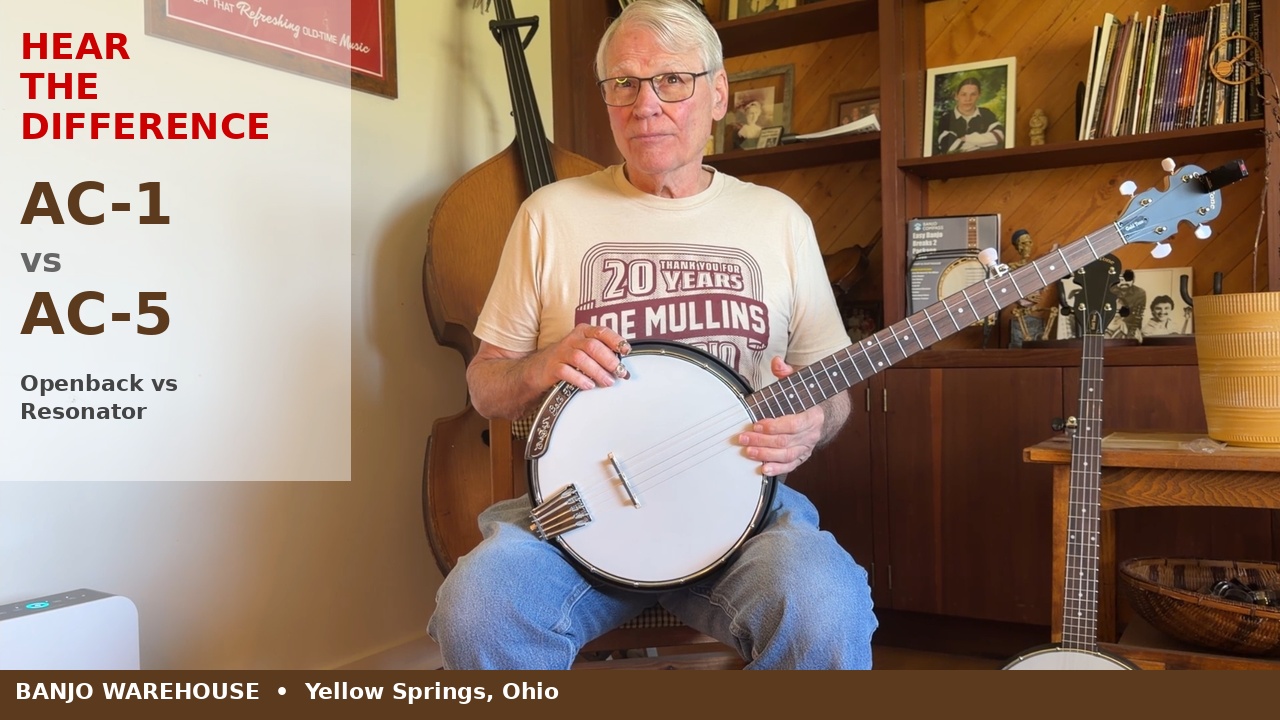 Gold Tone AC-1 vs AC-5 beginner banjo comparison with Geoff Hohwald at Banjo Warehouse in Yellow Springs, Ohio