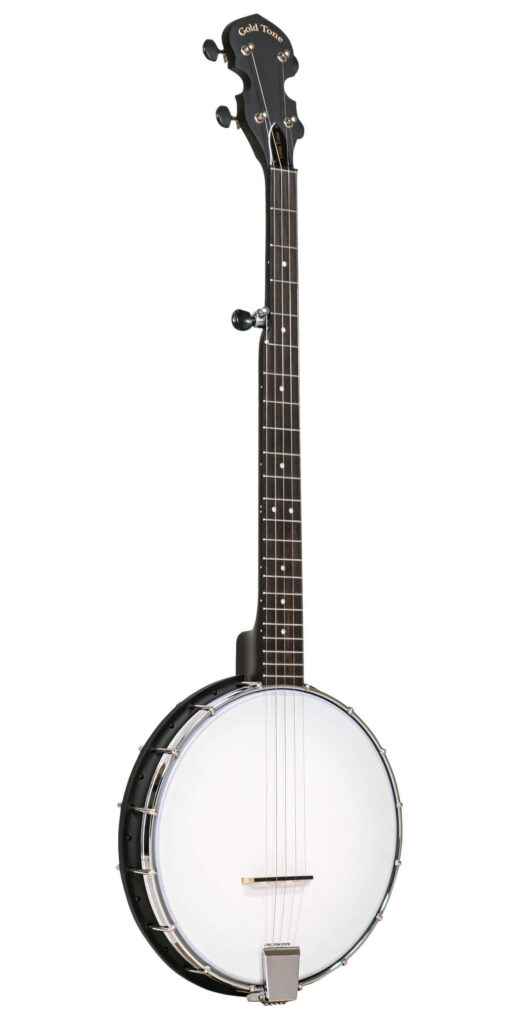 Gold Tone AC-1/L left-handed openback 5-string banjo front view in black satin finish