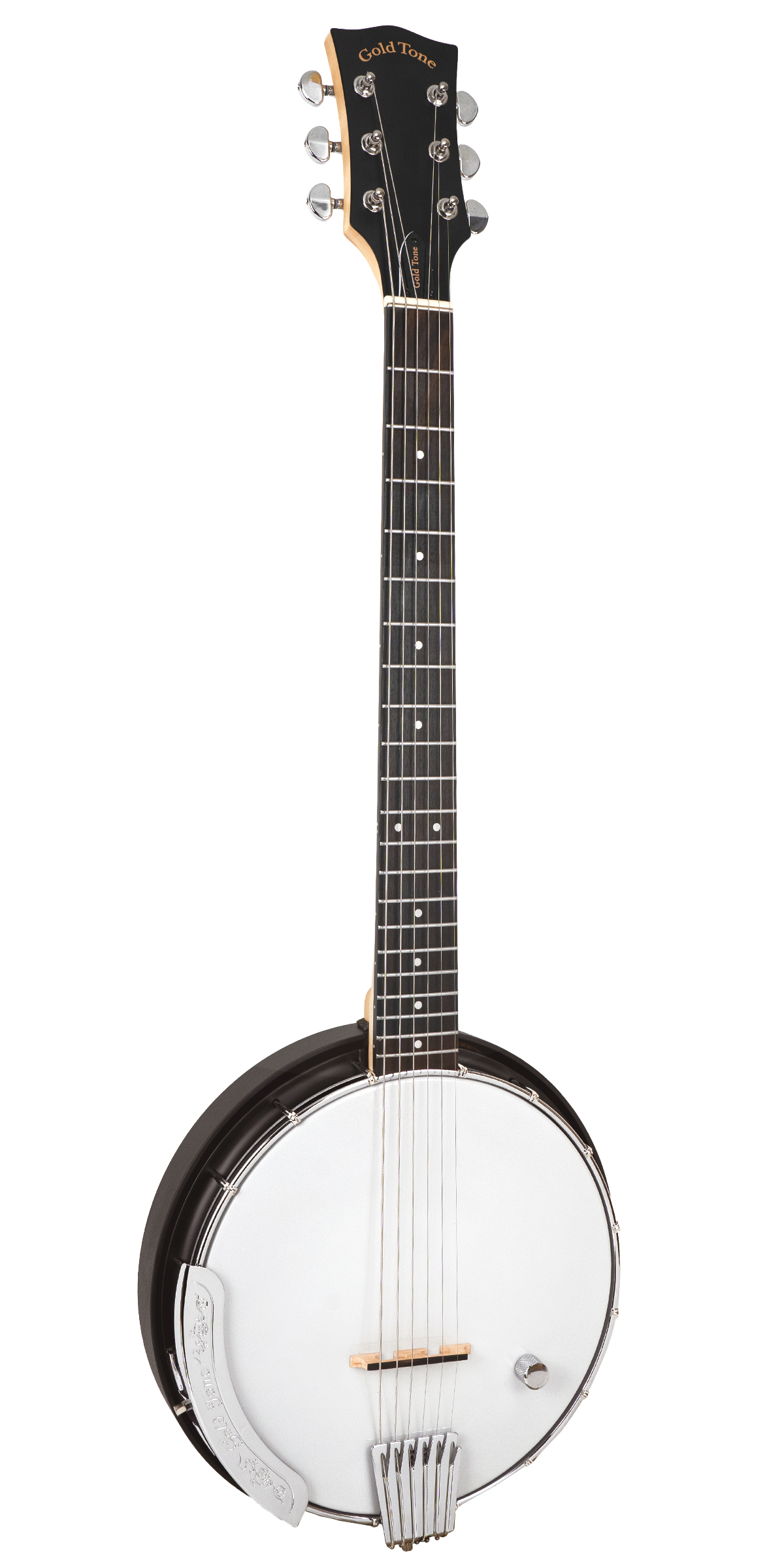 Gold Tone AC-6+ left-handed banjitar front view in natural satin finish