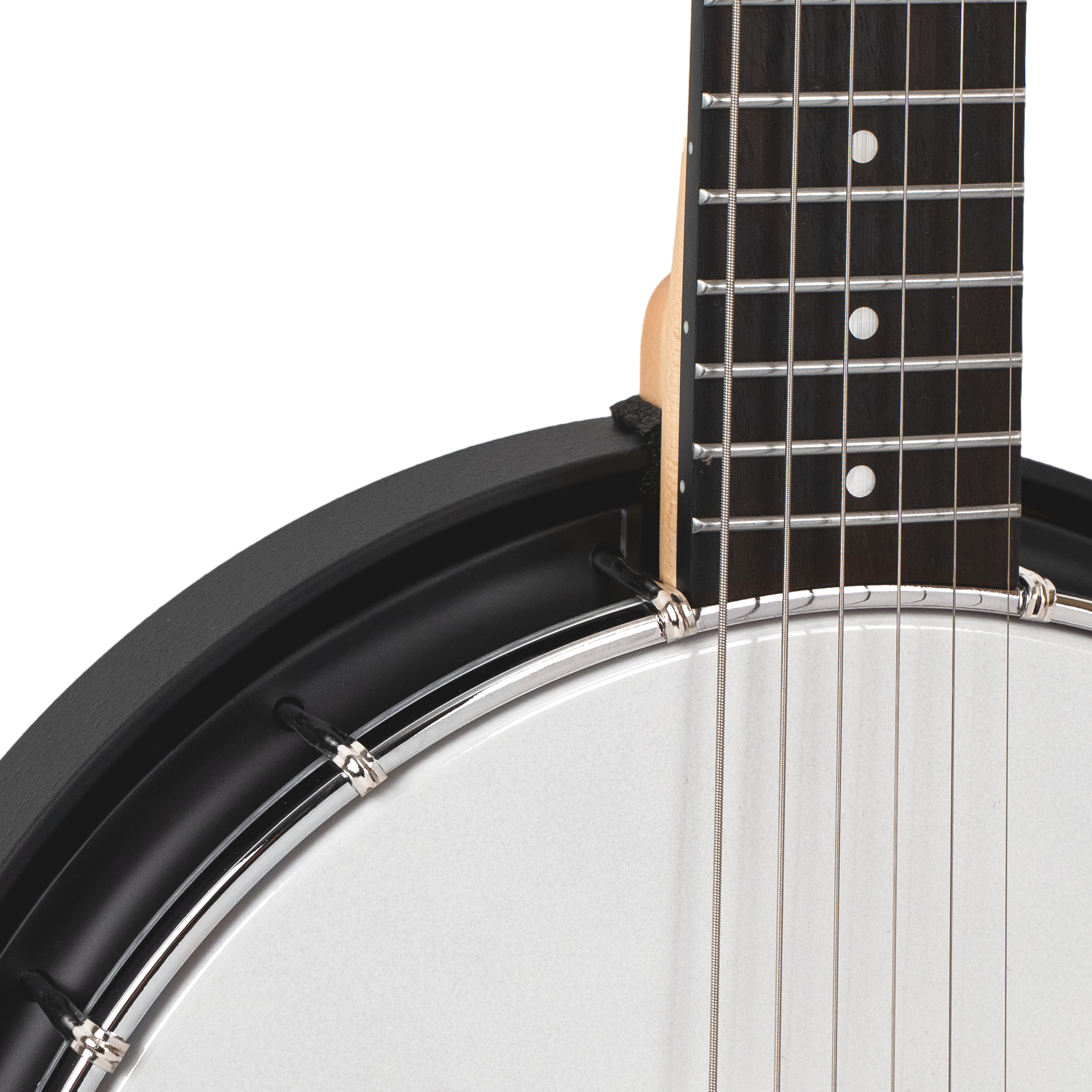 Gold Tone AC-6+ left-handed banjitar side profile showing resonator depth and tailpiece