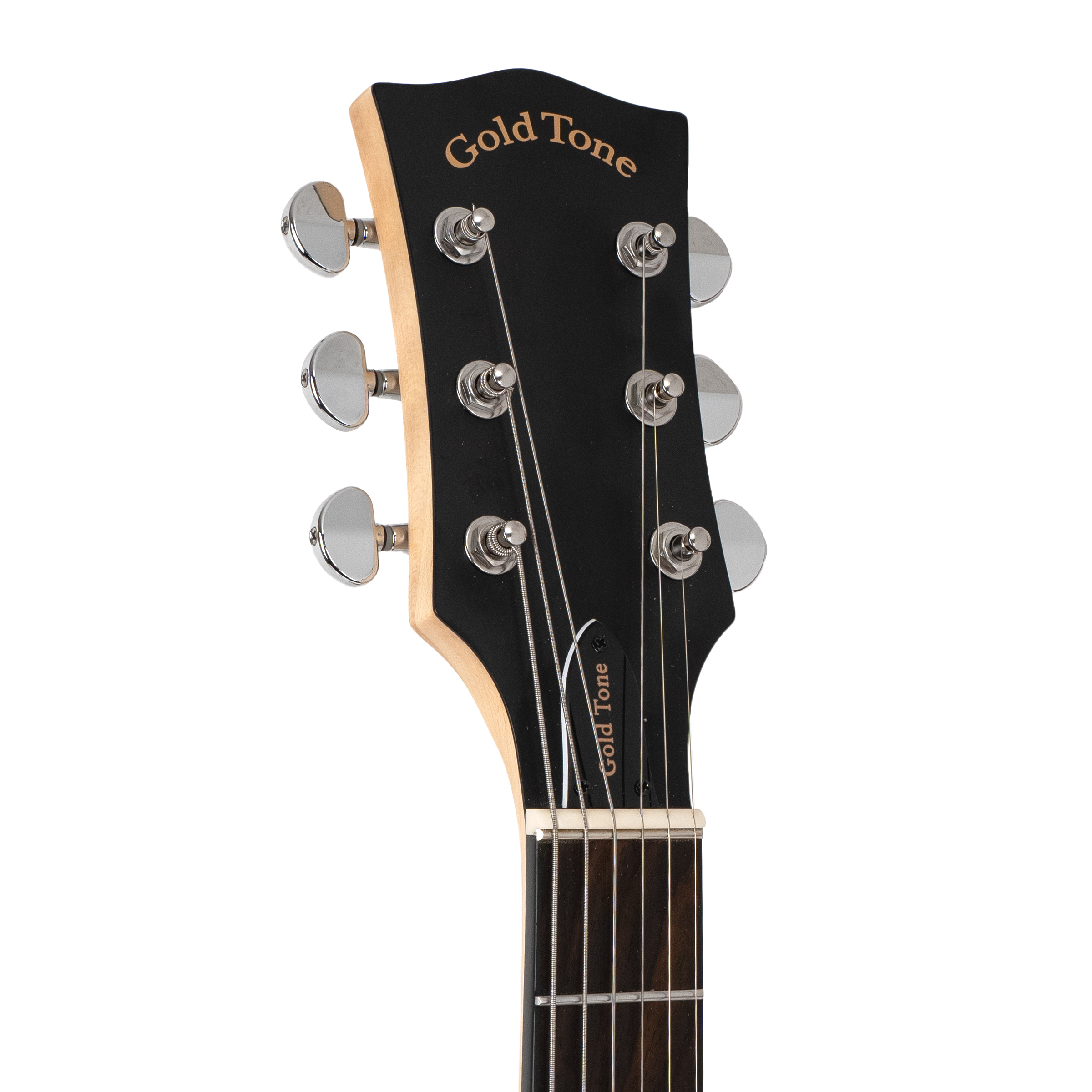 Gold Tone AC-6+ Banjitar headstock front view showing sealed guitar-style tuners