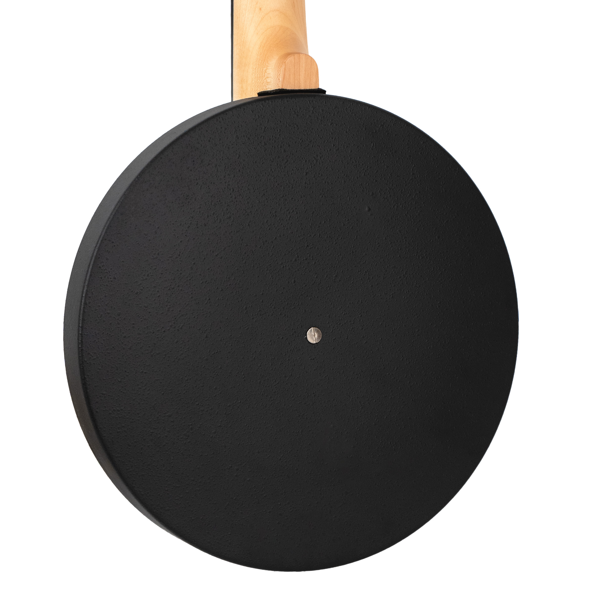 Gold Tone AC-6+ left-handed banjitar back view showing composite resonator in natural satin