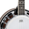Gold Tone left-handed Mastertone Banjolele-DLX front detail showing snowflake inlays and ebony fingerboard