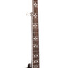 Gold Tone BG-150F/L left-handed banjo neck detail showing hearts-and-flowers fretboard inlay and rosewood fingerboard