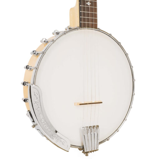 Gold Tone CC-100/L left-handed banjo full front view showing chrome hardware and snowflake inlays
