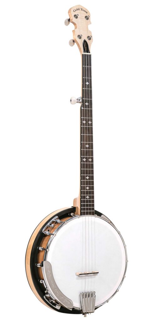 Gold Tone CC-100RW Cripple Creek wide neck 5-string banjo front view with planetary tuners and snowflake inlays