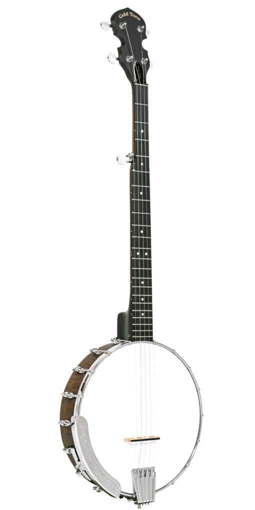 Gold Tone CC-50TR/L left-handed open-back banjo front view with vintage brown satin finish