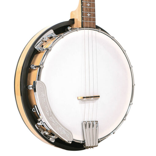 Gold Tone CC-Plectrum left-handed banjo front view showing resonator and chrome hardware