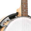 Gold Tone CC-Plectrum left-handed banjo front detail showing snowflake inlays and rosewood fingerboard