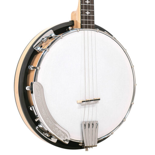 Gold Tone CC-Tenor/L left-handed tenor banjo full front view showing chrome hardware