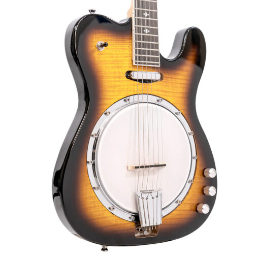 Gold Tone ES-Banjitar left-handed electric banjitar tobacco sunburst front detail