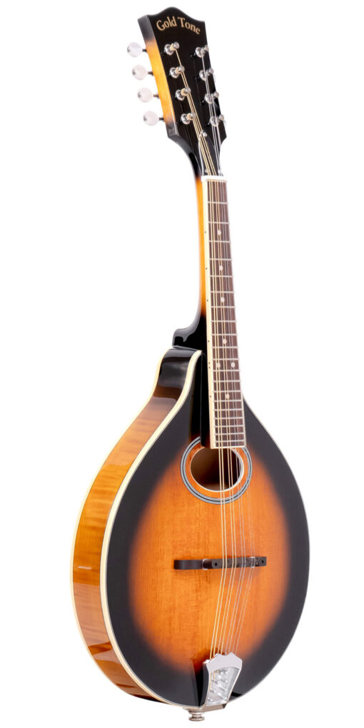 Gold Tone GM-50+/L left-handed A-style mandolin front view in tobacco sunburst finish