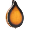 Gold Tone GM-50+/L left-handed mandolin back view showing curly maple and tobacco sunburst