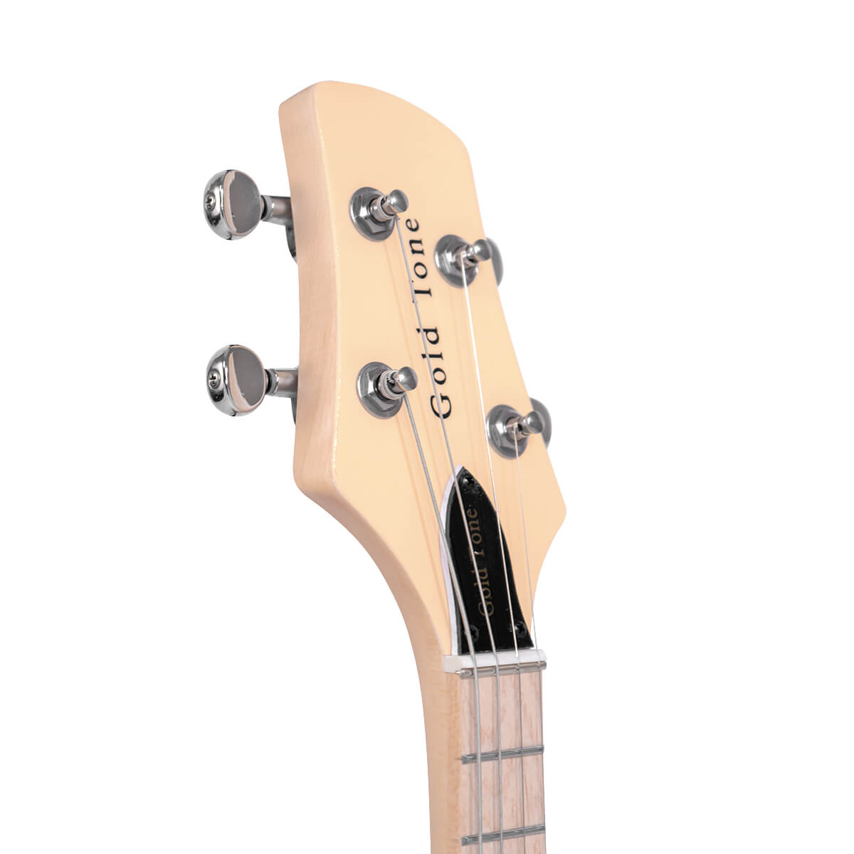 Gold Tone GME-6/L headstock close-up showing sealed guitar-style tuners and ZeroGlide nut