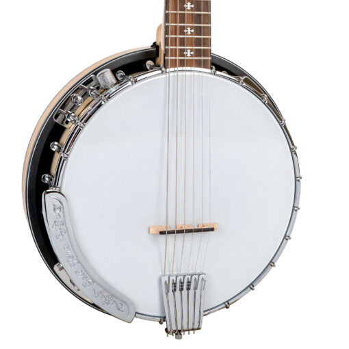Gold Tone GT-500/L left-handed 6-string banjitar front view showing maple resonator and chrome hardware