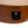 Gold Tone Bell satin natural guitar close-up front detail showing soundhole, rosette, and Sitka spruce grain