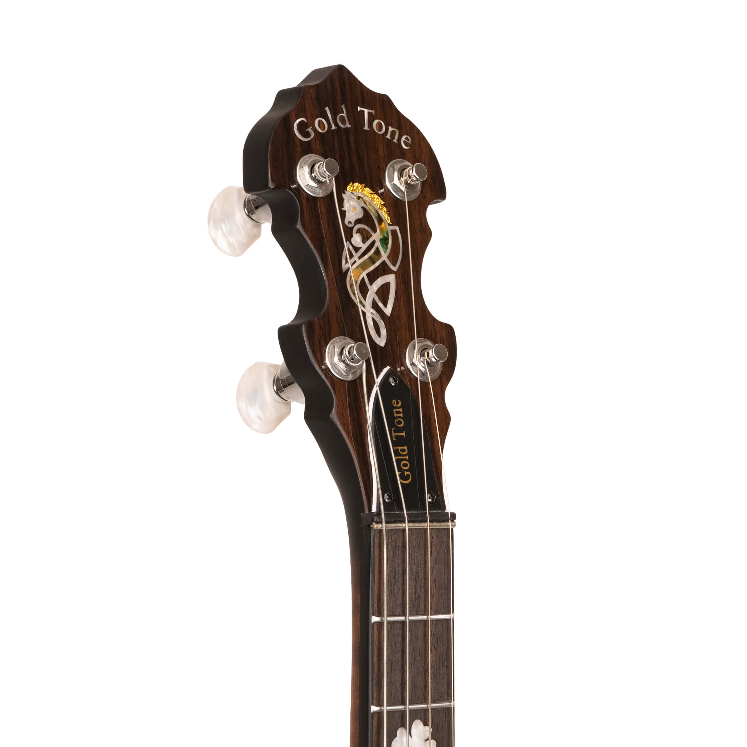 Gold Tone IT-17/L headstock detail showing GT planetary tuners and C-style buttons