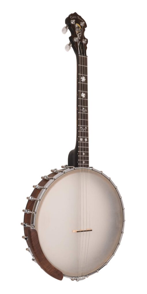Gold Tone IT-19 Irish Tenor Banjo front view in vintage brown satin finish