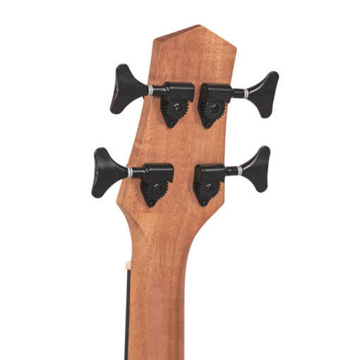 Gold Tone M-Bass 23 headstock detail showing metal buttons and tuner configuration