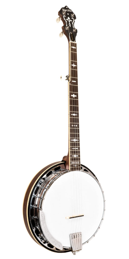 Gold Tone OB-150RF/L left-handed Orange Blossom banjo front view with vintage brown satin finish