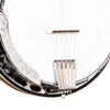 Gold Tone OB-150/L left-handed banjo front detail showing vintage pearloid inlays and rosewood fingerboard