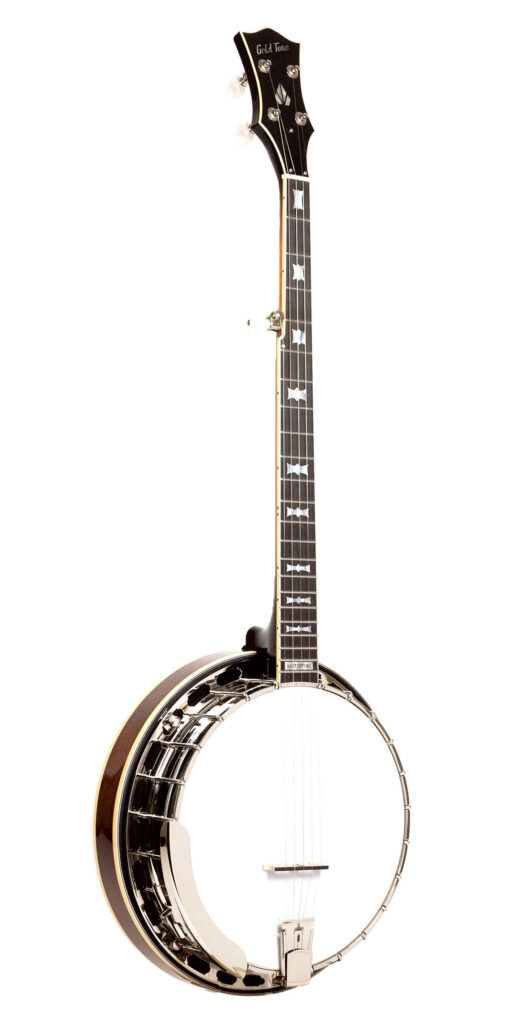Gold Tone OB-2AT left-handed bowtie banjo front view in golden sunburst finish