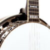 Gold Tone OB-2 left-handed banjo front angle showing cream binding and ebony fingerboard