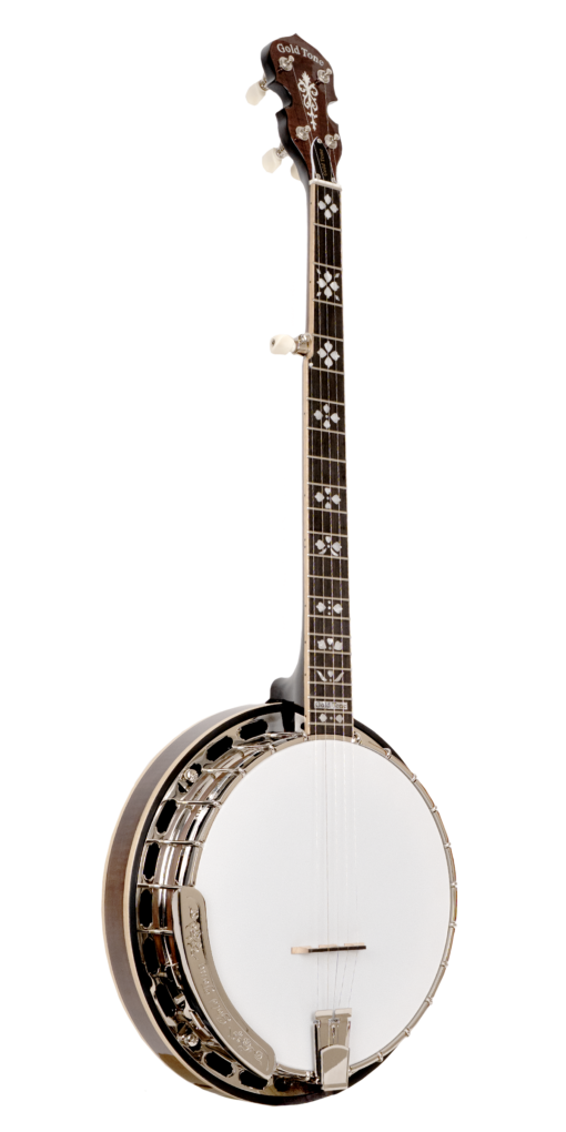 Gold Tone OB-250 Orange Blossom banjo front view in vintage brown finish with hard shell case
