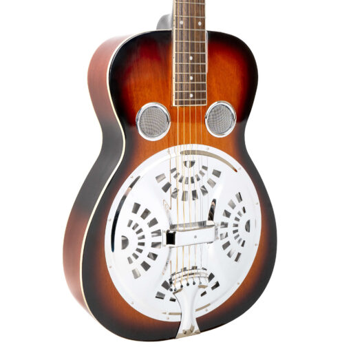 Gold Tone PBR resonator guitar full front view showing tobacco sunburst mahogany body