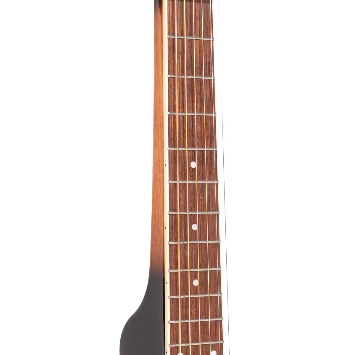 Gold Tone PBS resonator guitar neck detail showing rosewood fingerboard and dot inlays