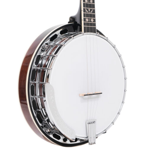 Gold Tone PS-250 left-handed plectrum banjo full front view showing chrome hardware